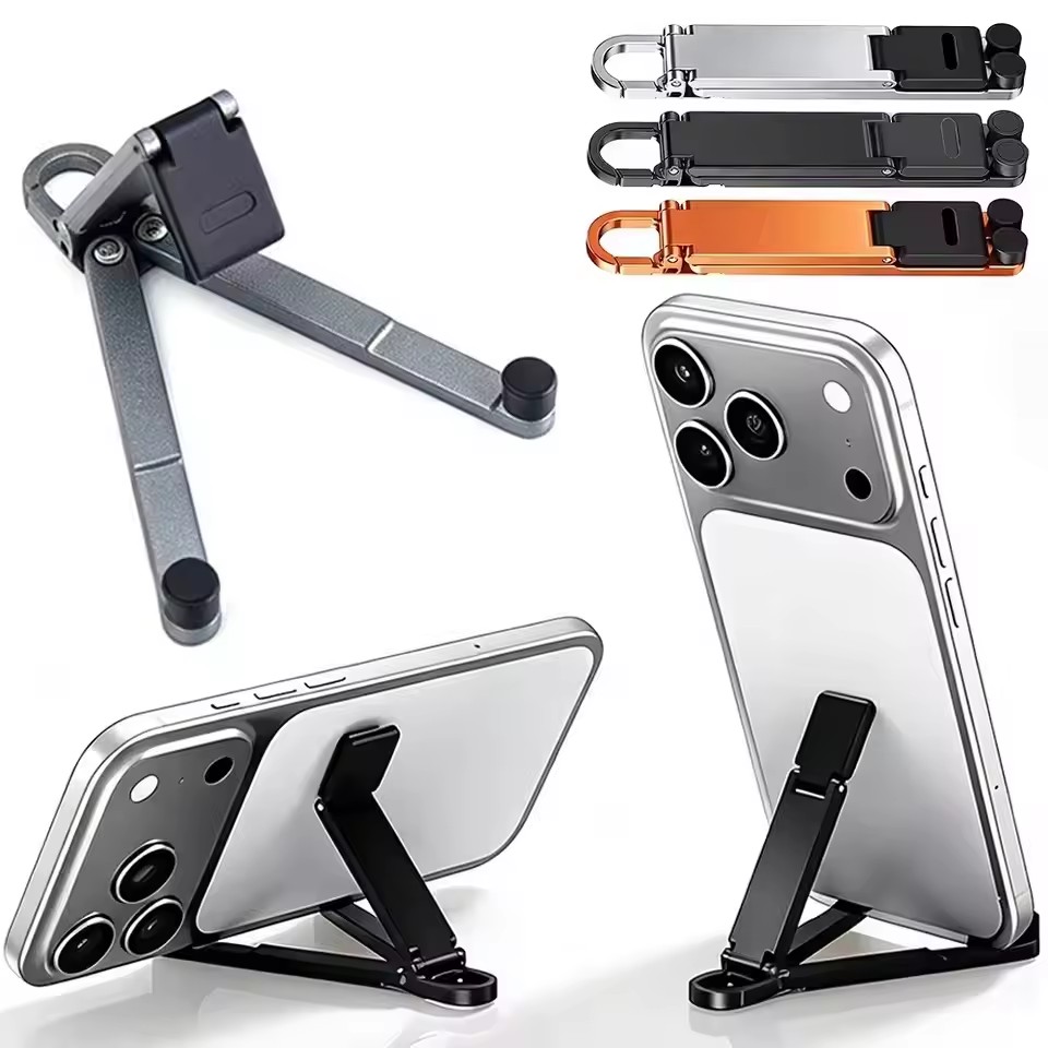 Phone Accessory - ขาตั้งโทรศัพท์แบบพับได้พร้อมพวงกุญแจ ปรับมุมได้หลายระดับ น้ำหนักเบา สำหรับ iPhone Samsung