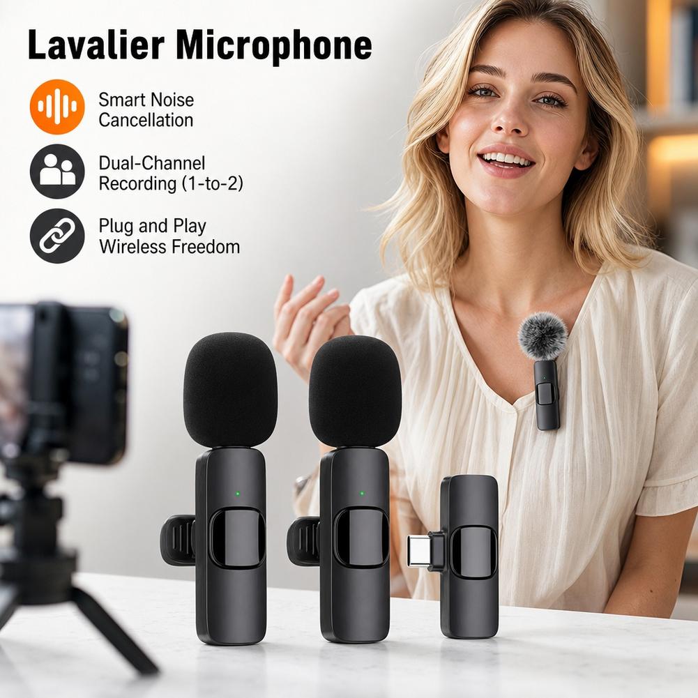 Type C Adapter - ไมโครโฟนไร้สายแบบหนีบปกเสื้อ 1 ต่อ 2 ระยะ 20