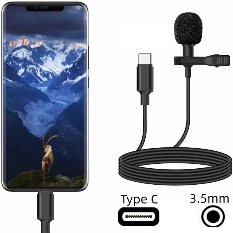 Type C Adapter - ไมโครโฟนแบบหนีบปกเสื้อขนาดเล็กแบบพกพา USB 1-5 ชิ้น /3.5มม./Type-C พร้อมคลิปโลหะ