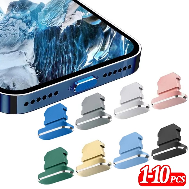 Phone Accessories Unique - 2-10 ชิ้นปลั๊กกันฝุ่นโลหะ ปลั๊กกันฝุ่นสำหรับชาร์จสำหรับไอแพด ไอโฟน 14 พลัส