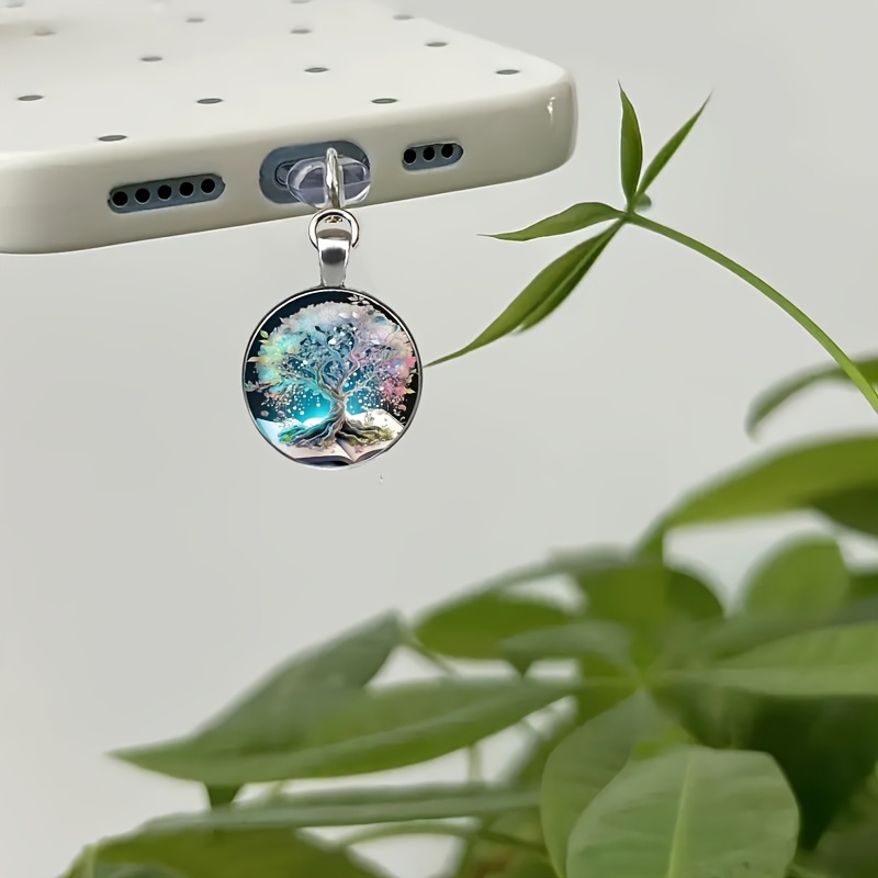 Phone Accessories Unique - จุกกันฝุ่นโทรศัพท์มือถือ ลายต้นไม้แห่งชีวิต พร้อมสายคล้องป้องกันการสูญหาย สำหรับพอร์ต Type-C ของ